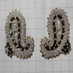 Black Gold & Silver Beaded Applique - Set of 2 - 5" x 3.5"