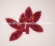 Red Leaf Beaded Applique - Single - 3" x 2"
