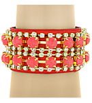 Pink & Crystal Rhinestone & Faux Leather Bracelet