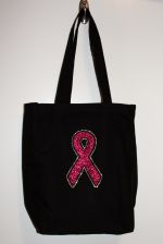 Tote Bag with Pink Ribbon in Glitter and Rhinestones